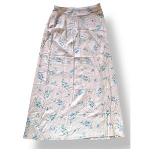 Liz Claiborne Vintage 90s Floral Modest Pink Blue Maxi Linen Blend Skirt 10